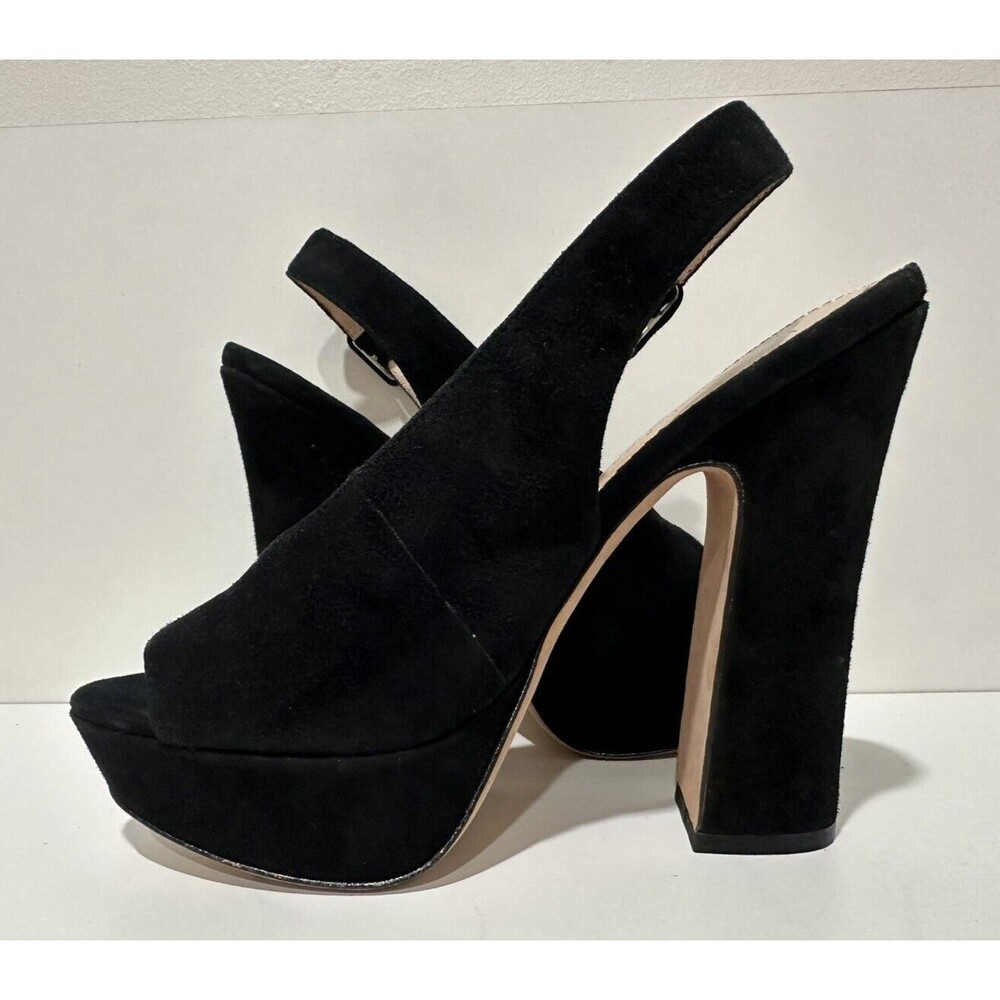 Jean Michel Cazabat women sz 7.5/37.5 black suede platform slingback buckle heel - Picture 4 of 10